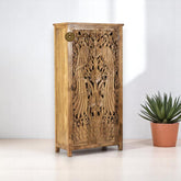 Hand-carved Peacock Design 2 Doors Armoire Natural Brown | Hand-carved Peacock Design 2 Doors Wardrobe